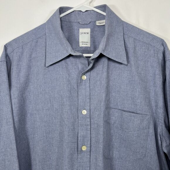 J Crew Button Up Shirt Mens Size Medium Light Blue Long Sleeve Oxford Pocket - Picture 2 of 14